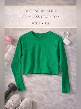 OFFLINE by Aerie Seamless Long Sleeve Cropped Top Green Size L